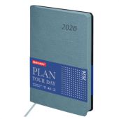 Ежедневник датированный 2026 А5 138x213 мм, BRAUBERG "Stylish", под кожу, гибкий, серо-голубой, 117105