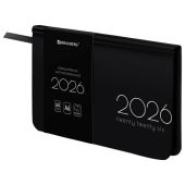 Еженедельник датированный 2026 МАЛЫЙ ФОРМАТ 95х155 мм, А6, BRAUBERG "Vista", под кожу, "Black coal", 117205