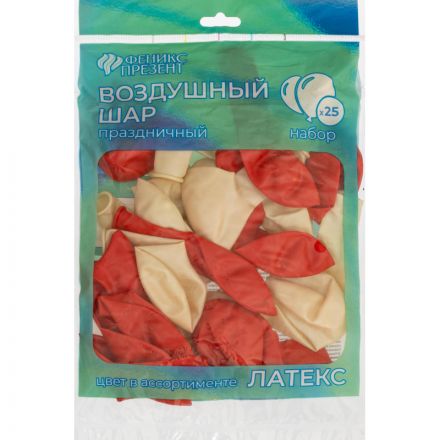 Набор шаров воздушн.праздн.пастель,цв белый,красный 25шт(латекс),30см,90358