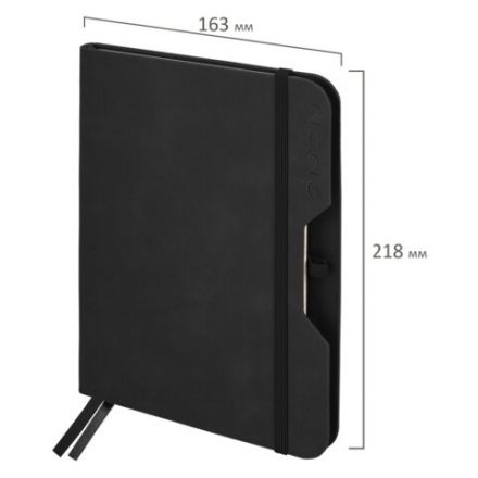 Ежедневник датированный 2026, А5, 151х213 мм, BRAUBERG "Note", под кожу, держатель для ручки, черный, 117516
