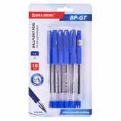 Ручки шариковые BRAUBERG "BP-GT", НАБОР 10 ШТУК, СИНИЕ, евронаконечник 0,7 мм, линия письма 0,35 мм, блистер, 144008
