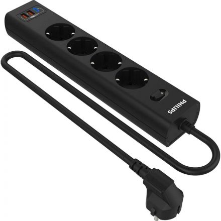 Сетевой фильтр Philips CHP8246BB/51 4р/3м с USB, 10А, черный