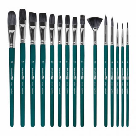 Кисти художественные набор 15 шт.+мастихин, в пенале, изумрудные, синтетика, BRAUBERG ART DEBUT, 201045