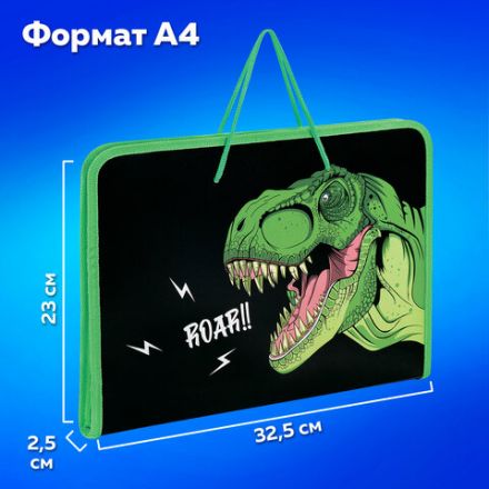 Папка для труда на молнии с ручками ПИФАГОР А4, 1 отделение, пластик, органайзер, "Dino roar", 272230 Папка для труда на молнии с ручками ПИФАГОР А4, 1 отделение, пластик, органайзер, "Dino roar", 272230