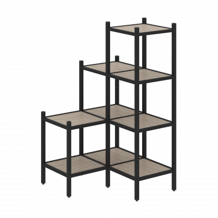 Loft Угловой внутренний стеллаж наборный VR.L-36 Дуб аттик/Чёрный металл 862*862*1458 Loft Угловой внутренний стеллаж наборный VR.L-36 Дуб аттик/Чёрный металл 862*862*1458