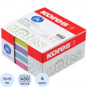 Стикеры Kores CUBO пастельный бум.для зам. 75х75 450л в карт кор 4цв 47463