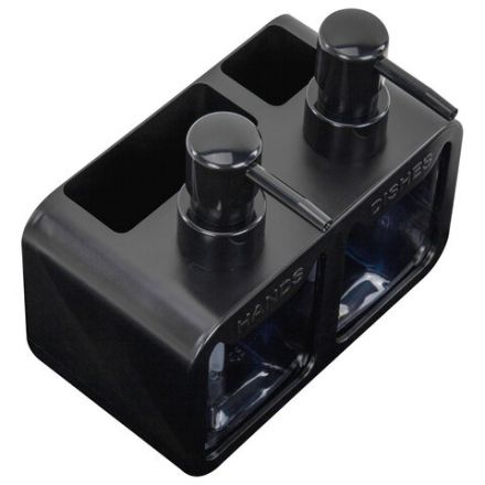 Дозатор DOUBLE для мыла/геля и моющего средства/шампуня, 2х350 мл, органайзер для губок и щеток, ЧЕРНЫЙ, 10х18х17 см, LAIMA HOME, 700045