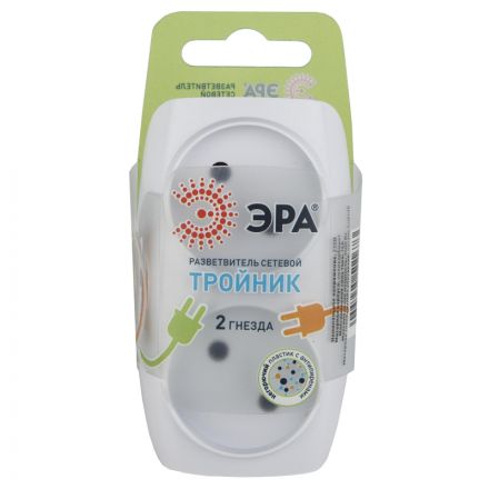 Тройник ЭРА, 2 роз/16А/3500Вт, без заземл, белый, SP-2-W Тройник ЭРА, 2 роз/16А/3500Вт, без заземл, белый, SP-2-W