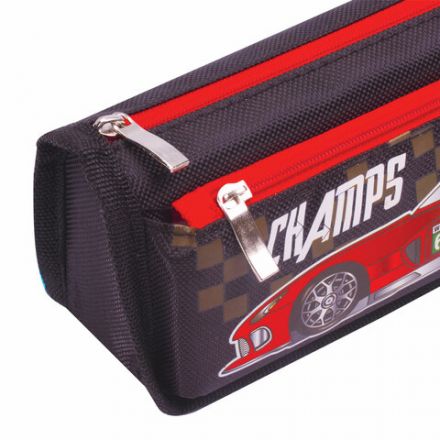 Пенал мягкий ЮНЛАНДИЯ, 2 отделения, полиэстер, "Car champion", черный, 21х6х9 см, 228982