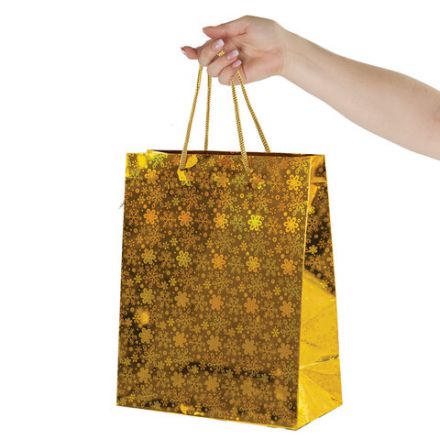 Пакет подарочный новогодний (1 шт.) 26x13x32 см (L), ГОЛОГРАФИЯ ассорти 3 цвета, ЗОЛОТАЯ СКАЗКА, 609612