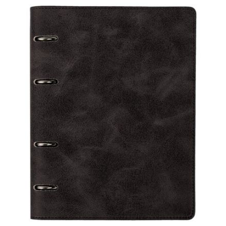 Тетрадь на кольцах А5 (180х220 мм), 120 листов, под кожу, клетка, BRAUBERG "Main", черный, 402004