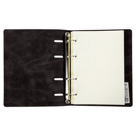 Тетрадь на кольцах А5 (180х220 мм), 120 листов, под кожу, клетка, BRAUBERG "Main", черный, 402004