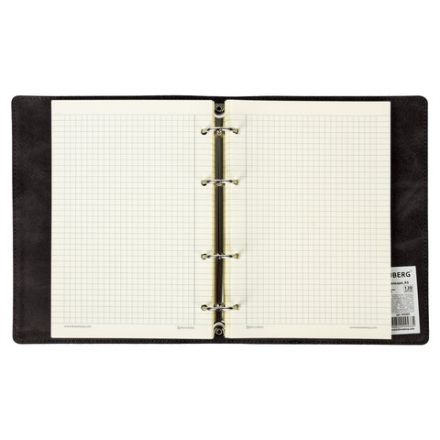 Тетрадь на кольцах А5 (180х220 мм), 120 листов, под кожу, клетка, BRAUBERG "Main", черный, 402004