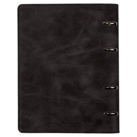 Тетрадь на кольцах А5 (180х220 мм), 120 листов, под кожу, клетка, BRAUBERG "Main", черный, 402004