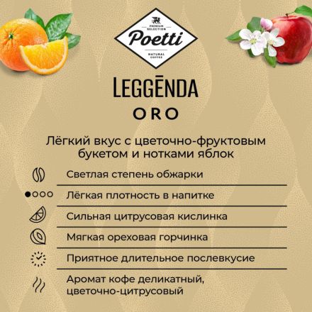 Кофе Poetti Leggenda Oro в зернах, 1кг Кофе Poetti Leggenda Oro в зернах, 1кг