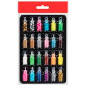 Блестки для декора НАБОР 24 вида по 2 грамма, в стеклянных тубах, ОСТРОВ СОКРОВИЩ, 665680