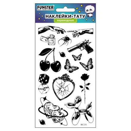 Наклейки-тату переводные "Разные", 20,5х10 см, ассорти 12 видов, FUNSTER (ФАНСТЕР), 666102 Наклейки-тату переводные "Разные", 20,5х10 см, ассорти 12 видов, FUNSTER (ФАНСТЕР), 666102