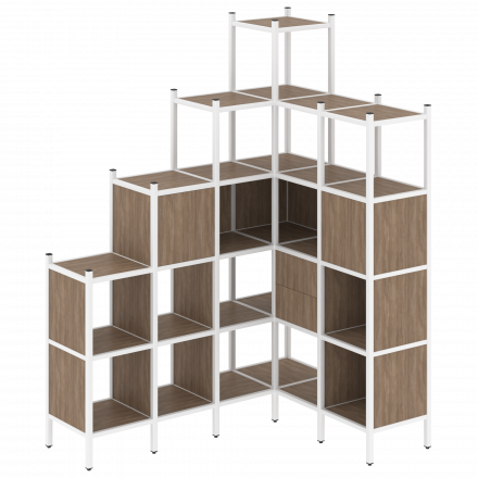 Loft Угловой внутренний стеллаж наборный VR.L-44 Дуб аризона/Белый металл 1694*1278*2280