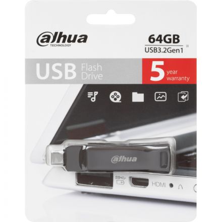 Флеш-память Dahua 64 ГБ, USB3.2 Gen1 Type A и Type C DHI-USB-P629-32-64GB