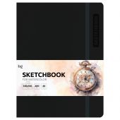 Скетчбук для акварели 40л., А5 BG "Bright. Black", кожзам, на резинке, 200г/м2 Скетчбук для акварели 40л., А5 BG "Bright. Black", кожзам, на резинке, 200г/м2