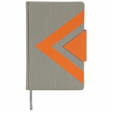 Ежедневник недатированный А5 138x213 мм BRAUBERG "Waves" под кожу, застежка 160 л., серый/оранжевый, 111877