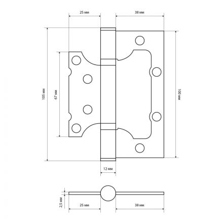 Петля _УЗК СТАНДАРТ 100х75х2,5мм 2BB CP накладная без врезки, хром (7106)