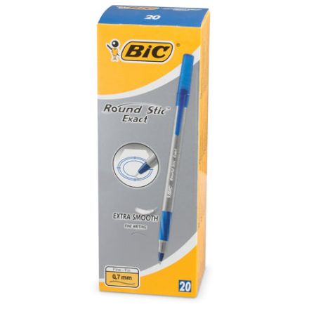 Ручка шариковая с грипом BIC "Round Stic Exact", СИНЯЯ, корпус серый, узел 0,7 мм, линия письма 0,28 мм, 918543