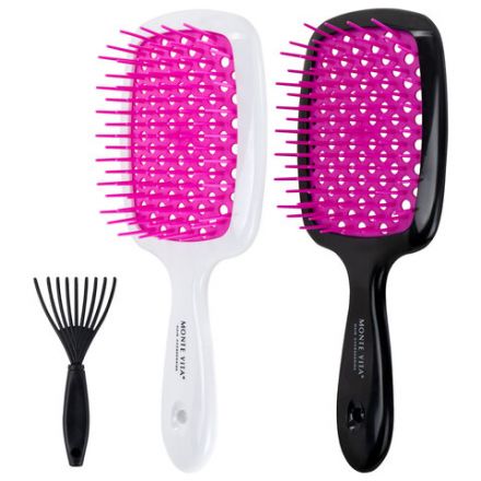 Расческа для волос массажная 20х8,5 см, НАБОР 2 шт. + щетка для чистки В ПОДАРОК, MONTE VITA (МОНТЕ ВИТА), 457434