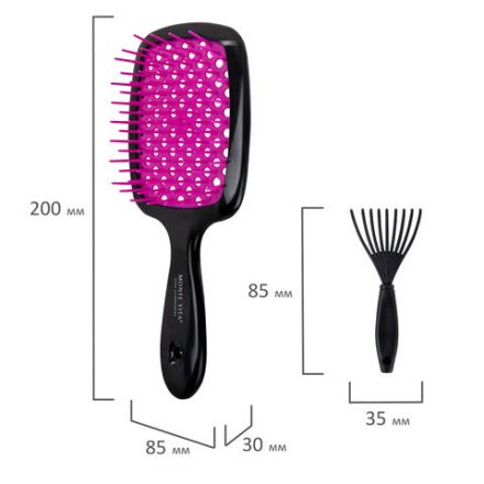 Расческа для волос массажная 20х8,5 см, НАБОР 2 шт. + щетка для чистки В ПОДАРОК, MONTE VITA (МОНТЕ ВИТА), 457434