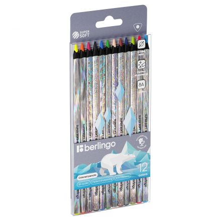Карандаши цветные Berlingo "SuperSoft. Starlight", 12цв., трехгран., черное дерево, лазерная пленка, заточен., европодвес Карандаши цветные Berlingo "SuperSoft. Starlight", 12цв., трехгран., черное дерево, лазерная пленка, заточен., европодвес