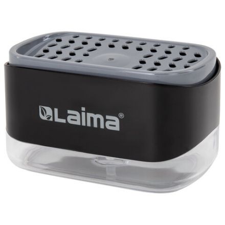 Диспенсер/дозатор DUET+ для мыла и моющего средства + губка, с держателем для тряпки, ЧЕРНЫЙ, 11х22х12 см, LAIMA HOME, 700046