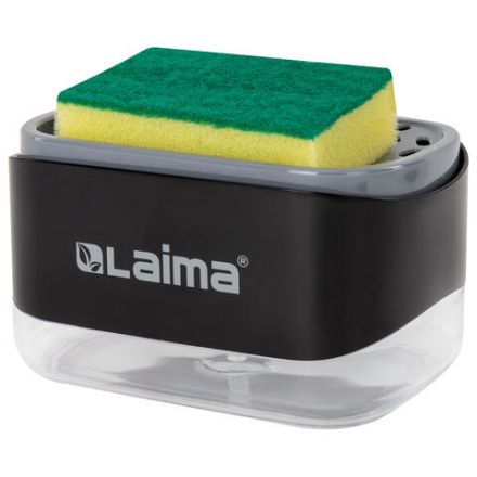 Диспенсер/дозатор DUET+ для мыла и моющего средства + губка, с держателем для тряпки, ЧЕРНЫЙ, 11х22х12 см, LAIMA HOME, 700046