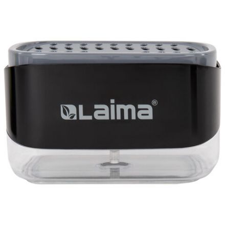 Диспенсер/дозатор DUET+ для мыла и моющего средства + губка, с держателем для тряпки, ЧЕРНЫЙ, 11х22х12 см, LAIMA HOME, 700046