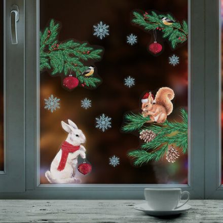 Наклейка для окон (1 штука) двусторонняя МНОГОРАЗОВАЯ 30х38 см, "Ассорти № 1", ЗОЛОТАЯ СКАЗКА, 591921