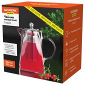 Чайник заварочный 950 мл, жаропрочное стекло, металлическая колба-заварник, DASWERK (ДАСВЕРК), 608647