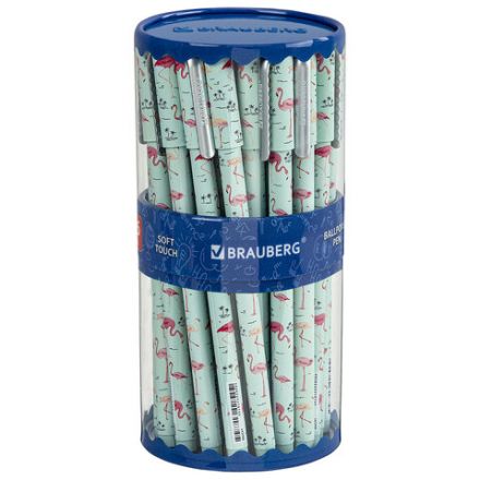 Ручка шариковая BRAUBERG SOFT TOUCH STICK "FLAMINGO", СИНЯЯ, мягкое покрытие, узел 0,7 мм, 143705