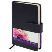 Скетчбук, слоновая кость 140 г/м2 90х140 мм, 80 л., КОЖЗАМ, застежка, BRAUBERG ART CLASSIC, черный,116458