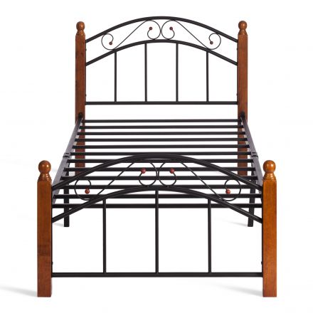 Кровать AT-8077, дерево гевея/металл, 90*200 см (Single bed), красный дуб/черный