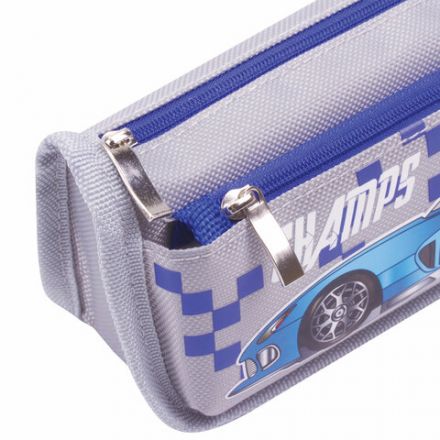 Пенал мягкий ЮНЛАНДИЯ, 2 отделения, полиэстер, "Car champion", серый, 21х6х9 см, 228983