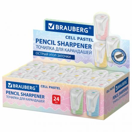 Точилка с контейнером BRAUBERG "CELL PASTEL", пастельные цвета ассорти, 272503 Точилка с контейнером BRAUBERG "CELL PASTEL", пастельные цвета ассорти, 272503