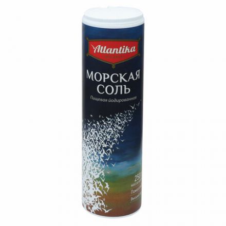 Соль пищевая 250 г, "Морская" мелкая, йодированная, пластиковая туба с дозатором, АТЛАНТИКА Соль пищевая 250 г, "Морская" мелкая, йодированная, пластиковая туба с дозатором, АТЛАНТИКА