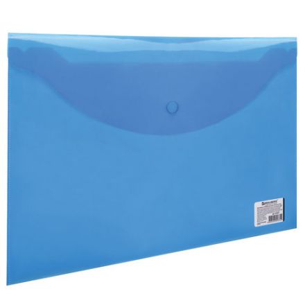 Папка-конверт с кнопкой BRAUBERG, А4, до 100 листов, прозрачная, синяя, 0,15 мм, 221637 Папка-конверт с кнопкой BRAUBERG, А4, до 100 листов, прозрачная, синяя, 0,15 мм, 221637