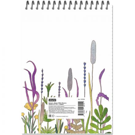 Блокнот А5 60л Attache Nature White flowers клет,65г,100%,греб,карт,ВД-лак
