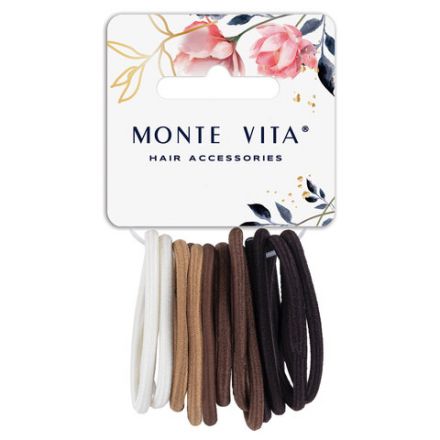 Резинки для волос НАБОР 12 шт., 0,45х14 см, чёрный, коричневый, бежевый, MONTE VITA (МОНТЕ ВИТА), 457038