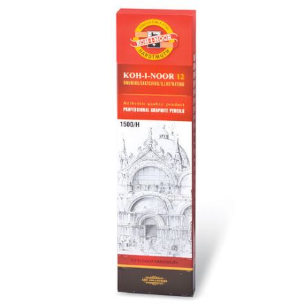 Карандаш чернографитный KOH-I-NOOR 1500, 1 шт., H, корпус желтый, заточенный, 150000H01170RU