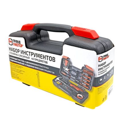 Набор инструментов столярно-слесарный, 40 предметов, пластиковый кейс, ГРАНДМАСТЕР, 671332