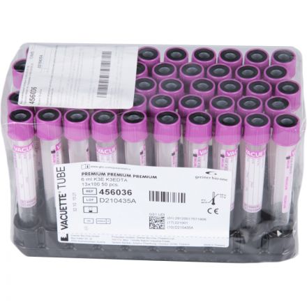 Вакуумные пробирки с ЭДТА-К3 6 мл д/гематологии VACUETTE 456036 50шт/уп