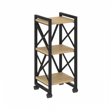 Loft Стеллаж на колесных опорах-3 полки VR.L-MST.K-3.4 Тиквуд светлый/Чёрный металл 400*400*968