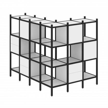 Loft Угловой внешний стеллаж наборный VR.L-52 Белый бриллиант/Чёрный металл 1694*1278*1458