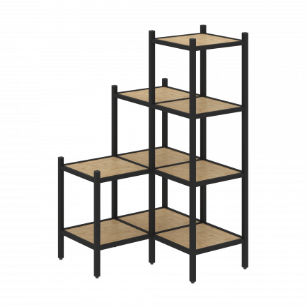 Loft Угловой внутренний стеллаж наборный VR.L-36 Тиквуд светлый/Чёрный металл 862*862*1458